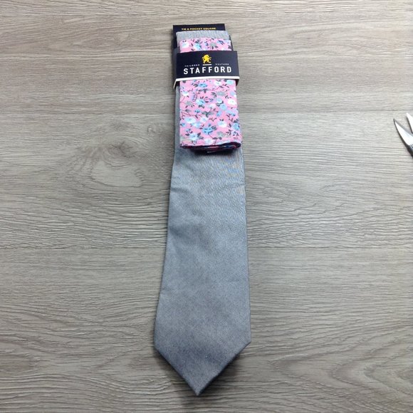 Stafford Charcoal Tie & Floral Pocket Square - Picture 1 of 3